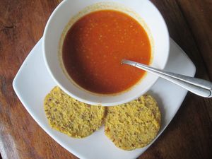 Tomato & Quinoa Soup with Sesame Cornbread at Secret Garden in Mompiche