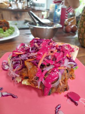 Jackfruit burger at Secret Garden in Mompiche