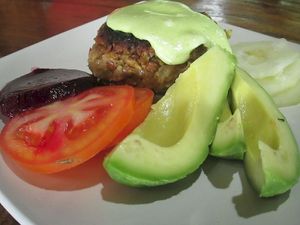 Lentil and Quinoa Burger at Secret Garden in Mompiche