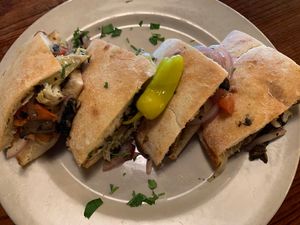 Vegan Mediterranean sandwich. Delicious!!! at Russo's New York Pizzeria in South Padre Island