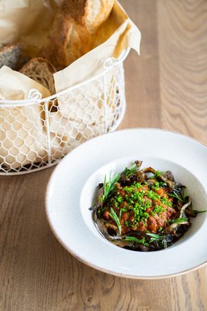 Vegan shakshuka with oyster mushroom🌱 at Zakwasownia in Gdansk