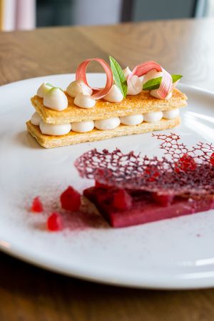 Rhubarb dessert  at Zakwasownia in Gdansk