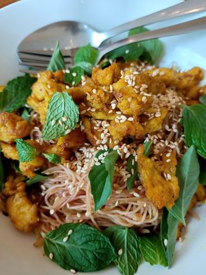“Chicken" noodles at Alam Green Lotus in Ubud