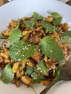 Rice noodles with “not chicken"  at Alam Green Lotus in Ubud