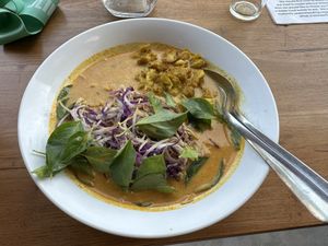 Laksa green lotus soup, so so, big portion  at Alam Green Lotus in Ubud
