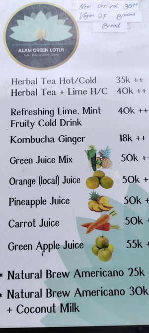 饮料单 at Alam Green Lotus in Ubud