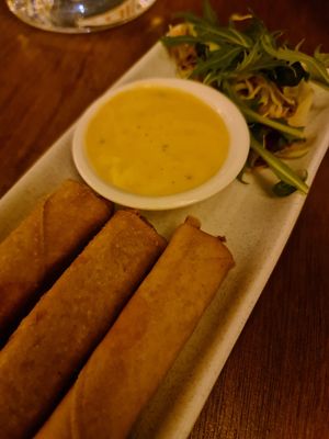 Veg spring rolls at Happy Boy  in Fortitude Valley