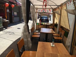 As you can see, the outdoor seating (during pandemic) is quite nice. at Happy Veggie Restaurant in New York City