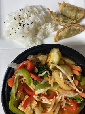 Thai Hot Pot with Vegetables + Tofu. Side of vegetable gyozas and steamed rice. at Ito in Florence