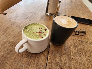 Lavender and matcha latte at BARE - Bites Bowls & Brews in Bowral