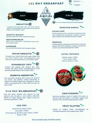 All day breakfast menu   at Indómitos Café & Bar in Uvita