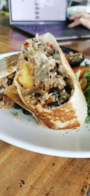 Burrito with vegan cheese at Indómitos Café & Bar in Uvita