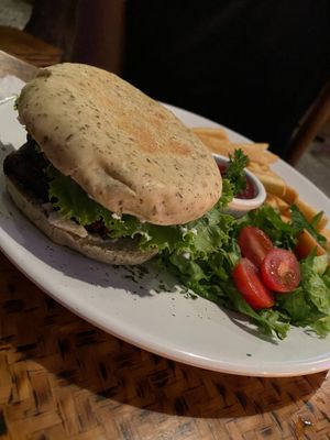 Burger at Indómitos Café & Bar in Uvita