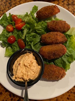 Mushroom Croquette with vegan aise (perfect to share)  at Indómitos Café & Bar in Uvita