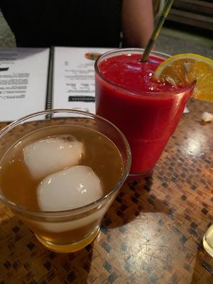Kombucha and the red smoothie  at Indómitos Café & Bar in Uvita