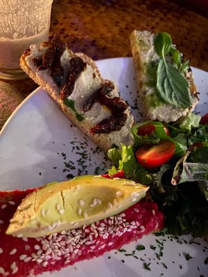 Vegan bruschetta  at Indómitos Café & Bar in Uvita