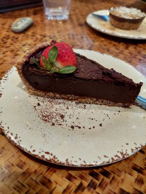 Vegan avocado, sweet potato  chocolate pie at Indómitos Café & Bar in Uvita