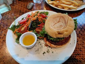 Beyond meat burger at Indómitos Café & Bar in Uvita