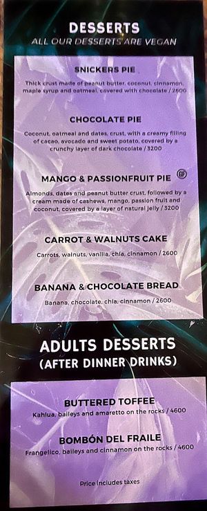 Desert Menu 2023-02 at Indómitos Café & Bar in Uvita