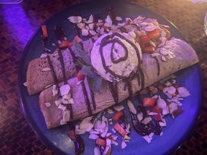 crepe with fruits.. chocolate and vegan ice cream #Veganuary at Indómitos Café & Bar in Uvita