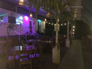 Seating area in the evening    at Indómitos Café & Bar in Uvita