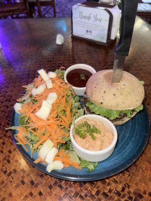 Quinoa burger  at Indómitos Café & Bar in Uvita