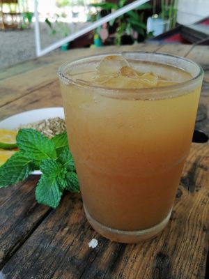 Kaboom (iced mate, mint and lemon juice) at Indómitos Café & Bar in Uvita