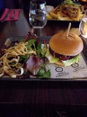 Vegan Bueger and salad. at Hank's Vegan Restaurant in Ipswich