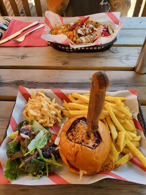 CHICK'N SHAWARMA KEBAB and Burger, Fries, Coleslaw and Salad. at Hank's Vegan Restaurant in Ipswich