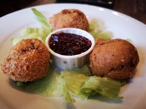 Corndog Bites with Stokes Chilli Jam at Hank's Vegan Restaurant in Ipswich