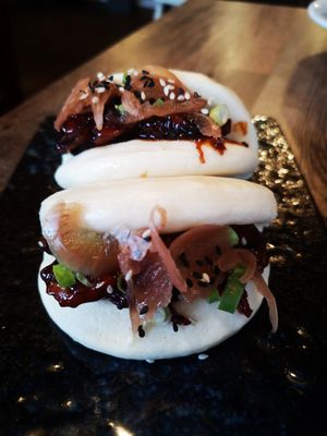 Sticky Gochujang Tempeh Bao Buns at Hank's Vegan Restaurant in Ipswich