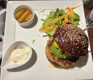 Burger and fries   at Luxe Burgers in Tokyo