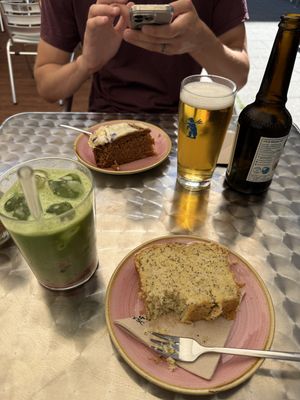 Carrot cake and lemon cake, and strawberry matcha   at OM NOM NOM CAFÉ in Munich
