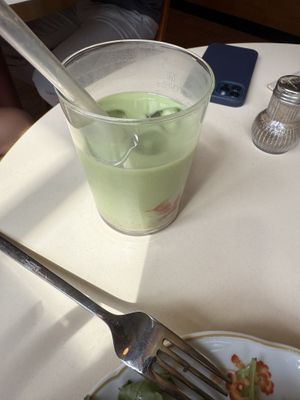 Iced matcha strawberry vanilla lattee  at OM NOM NOM CAFÉ in Munich