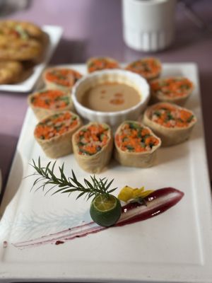Vegetable rolls with peanut sauce   at Tianchu Miaoxiang - Chaowai in Beijing