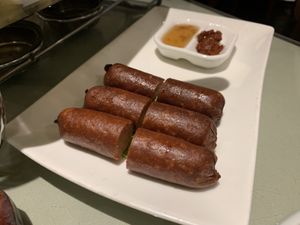 faux sausage (parents said they were better than real ones) at Tianchu Miaoxiang - Chaowai in Beijing