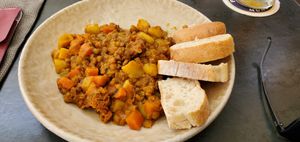 Carrots and lentil curry on current lunch menu. at Aquila in Fuessen