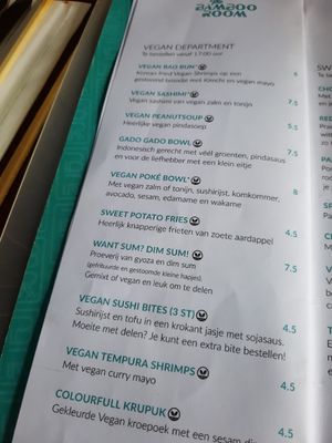 Menu at The Bamboo Room in Hoorn
