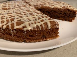 Chocolate Mocha with white Chocolate drizzle 
 at Sweet Chemistry Baking Co in Miami