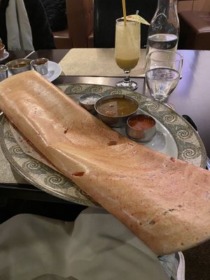 Myesore masala dosa and vegan mango lassi  at The Mango Grove in Columbia