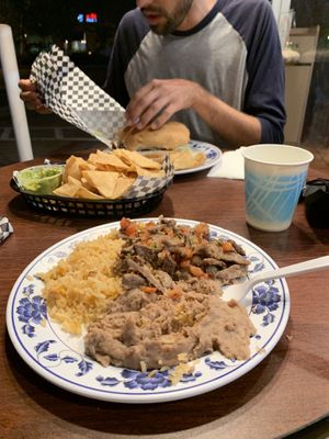 Tortas and their bistec plate. Yum! at Vegan by El Zamorano in Costa Mesa