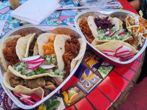Valentines taco plate at Vegan by El Zamorano in Costa Mesa