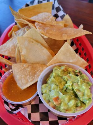 Guacamole and chips - half the chips were stale at Vegan by El Zamorano in Costa Mesa