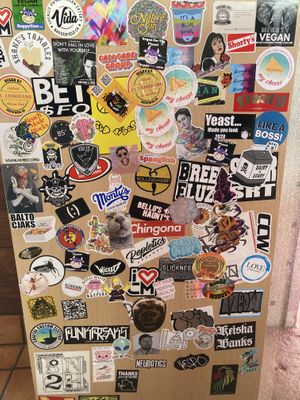 Cool stickers!  at Vegan by El Zamorano in Costa Mesa