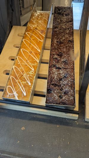 Vegan chocolate cherry and carrot cakes. They weren't labeled, but staff was helpful. They had one vegan sandwich as well - hummus and veggies. Cakes were probably meant to be had  at Johann's by Winkler in Linz