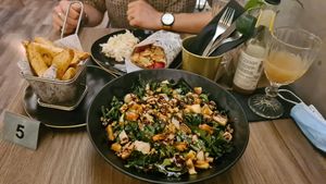 Gyro, potato chips and a Greek Salad with Elysian 'Fetta' at Elysian Restaurant in Nicosia