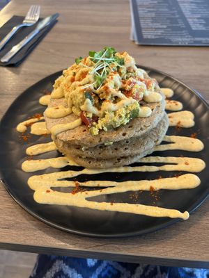 Savory tofu scramble pancakes   at Elysian Restaurant in Nicosia