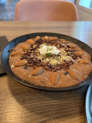 Chocolate protein smoothie bowl  at Elysian Restaurant in Nicosia