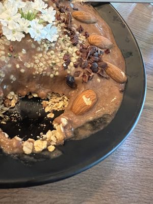 Granola hiding beneath the smoothie  at Elysian Restaurant in Nicosia