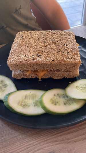 Sausage, cheese, tomato sandwich   at Elysian Restaurant in Nicosia
